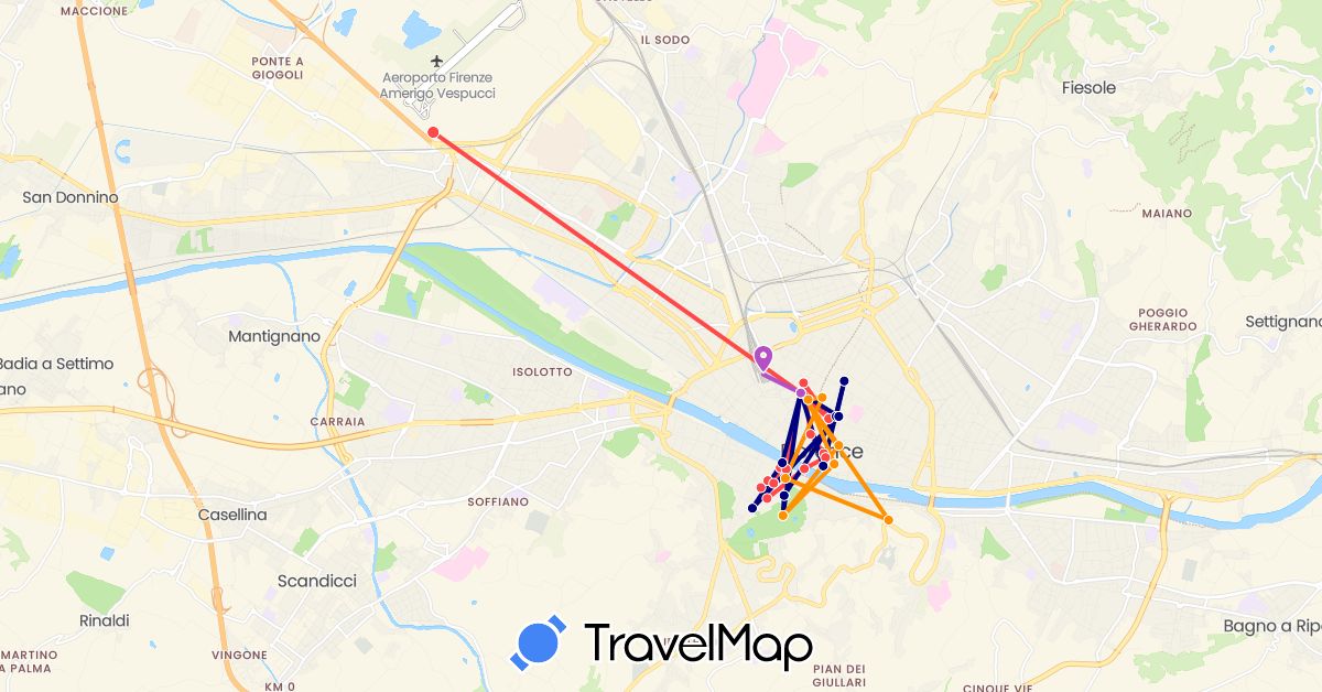 TravelMap itinerary: driving, train, hiking, hitchhiking in Italy (Europe)